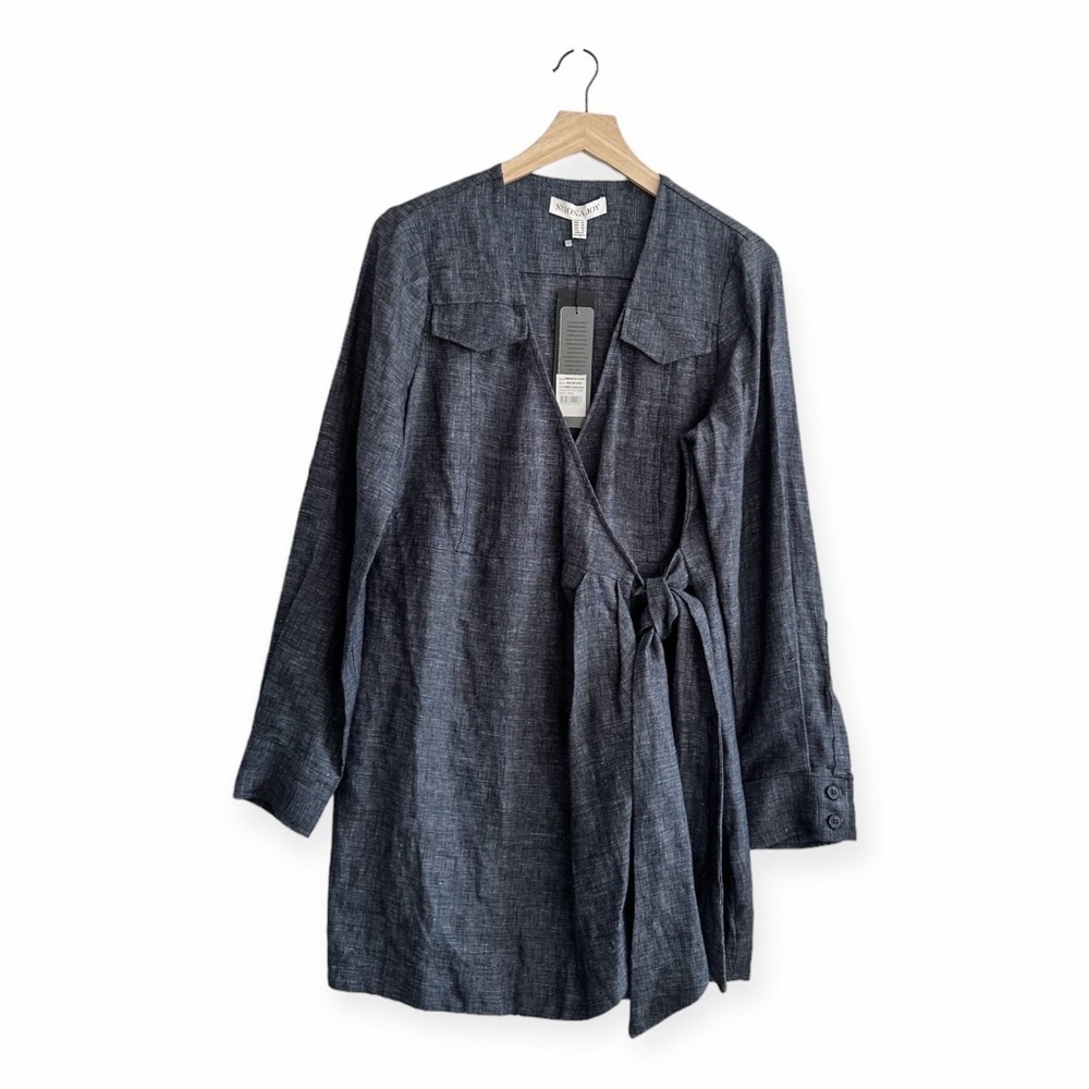 New with Tag, Shona Joy Draped Mini Shirt Dress, Blue, Size‎ US10